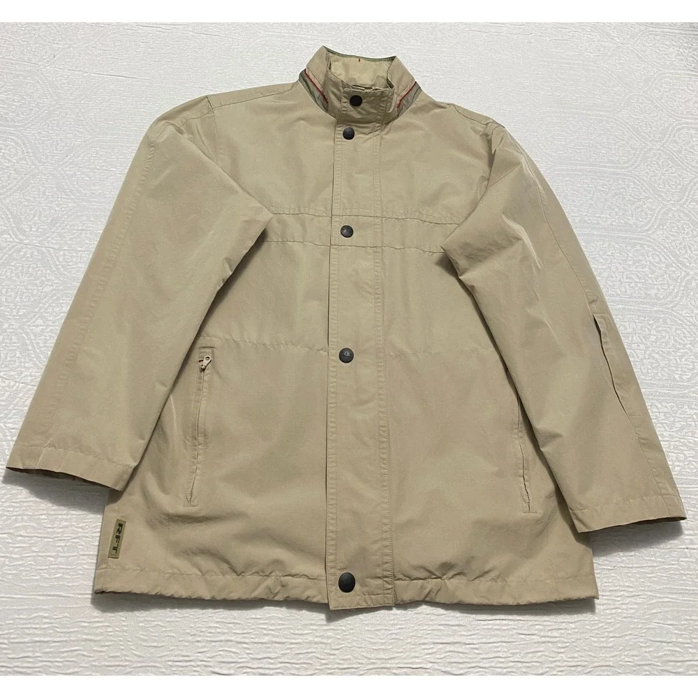RFT by Rainforest Mens Jacket Full Zip Button Up‎ Khaki Beige Coat Medium